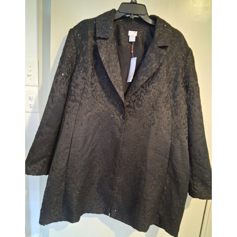 NEW! Women's Chico's Black Metallic Jacquard Topper Jacket, Size 4